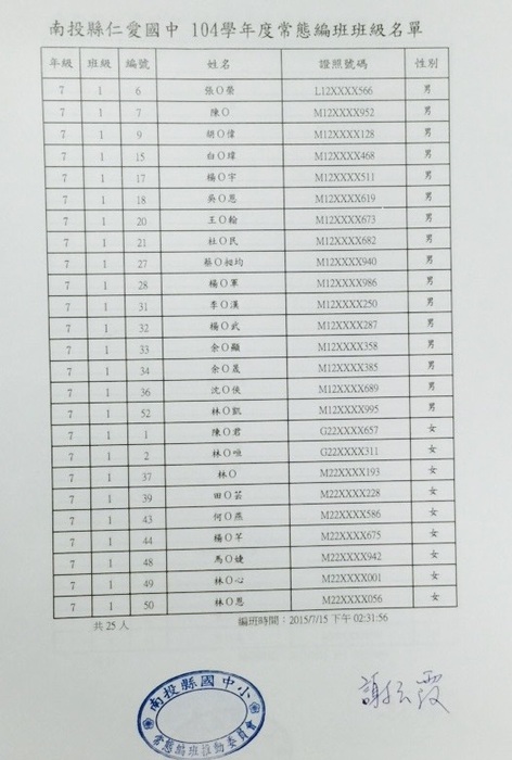 701班新生名單