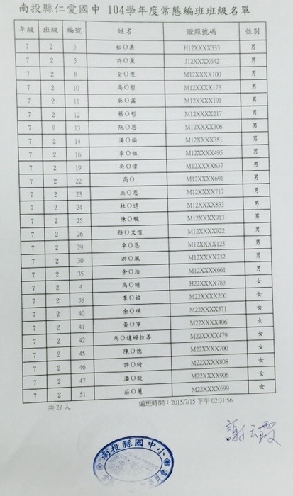 702班新生名單